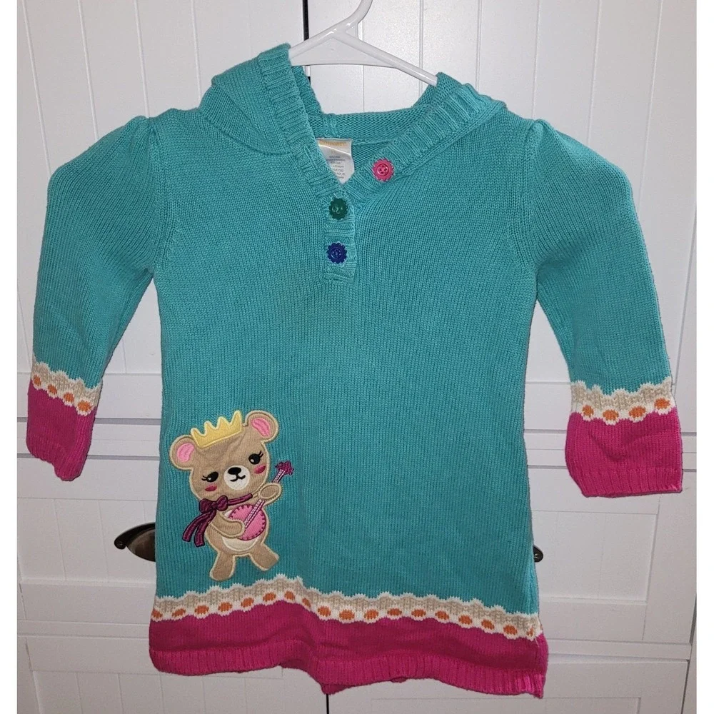 Gymboree Girls Turquoise Bear Crown Sweater dressc Size 2T vintage Sweet Music